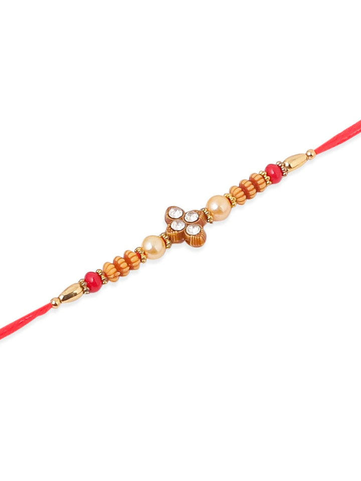 NVR Unisex Set of 4 Artificial Stones Beads Thread Rakhi with Roli Chawal Chandan Mishri