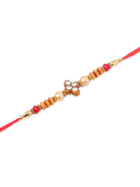 NVR Unisex Set of 4 Artificial Stones Beads Thread Rakhi with Roli Chawal Chandan Mishri