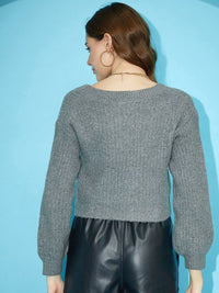 STREET 9 Ribbed V-Neck Cardigan Sweater