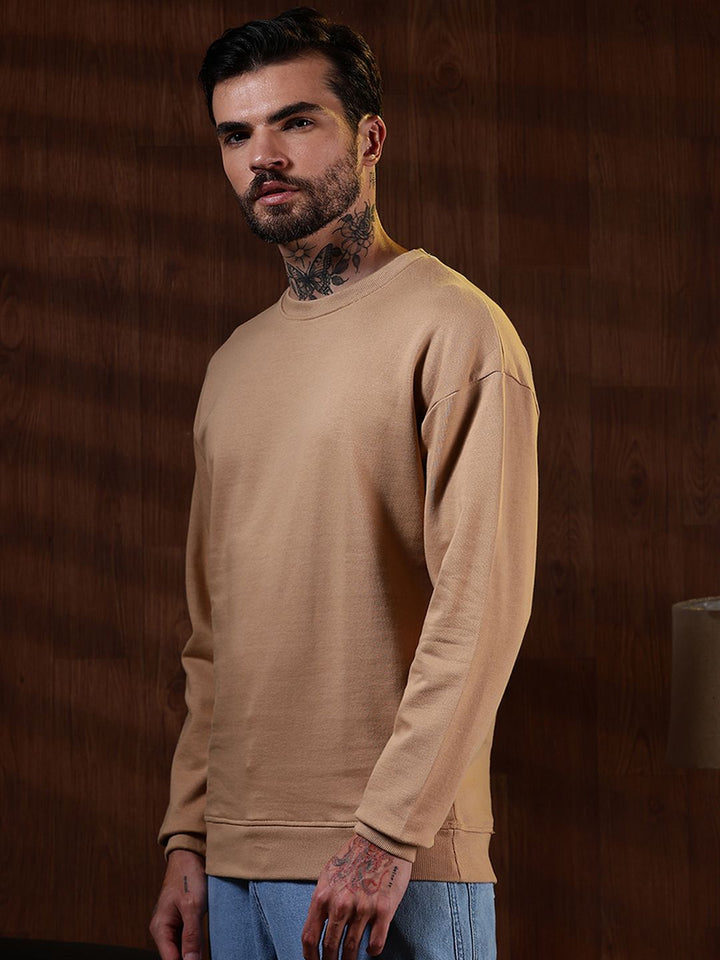 Eszett Lelaki Cotton Solid Leher Bulat Sweatshirt