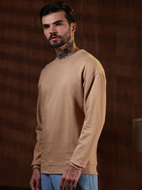 Eszett Lelaki Cotton Solid Leher Bulat Sweatshirt