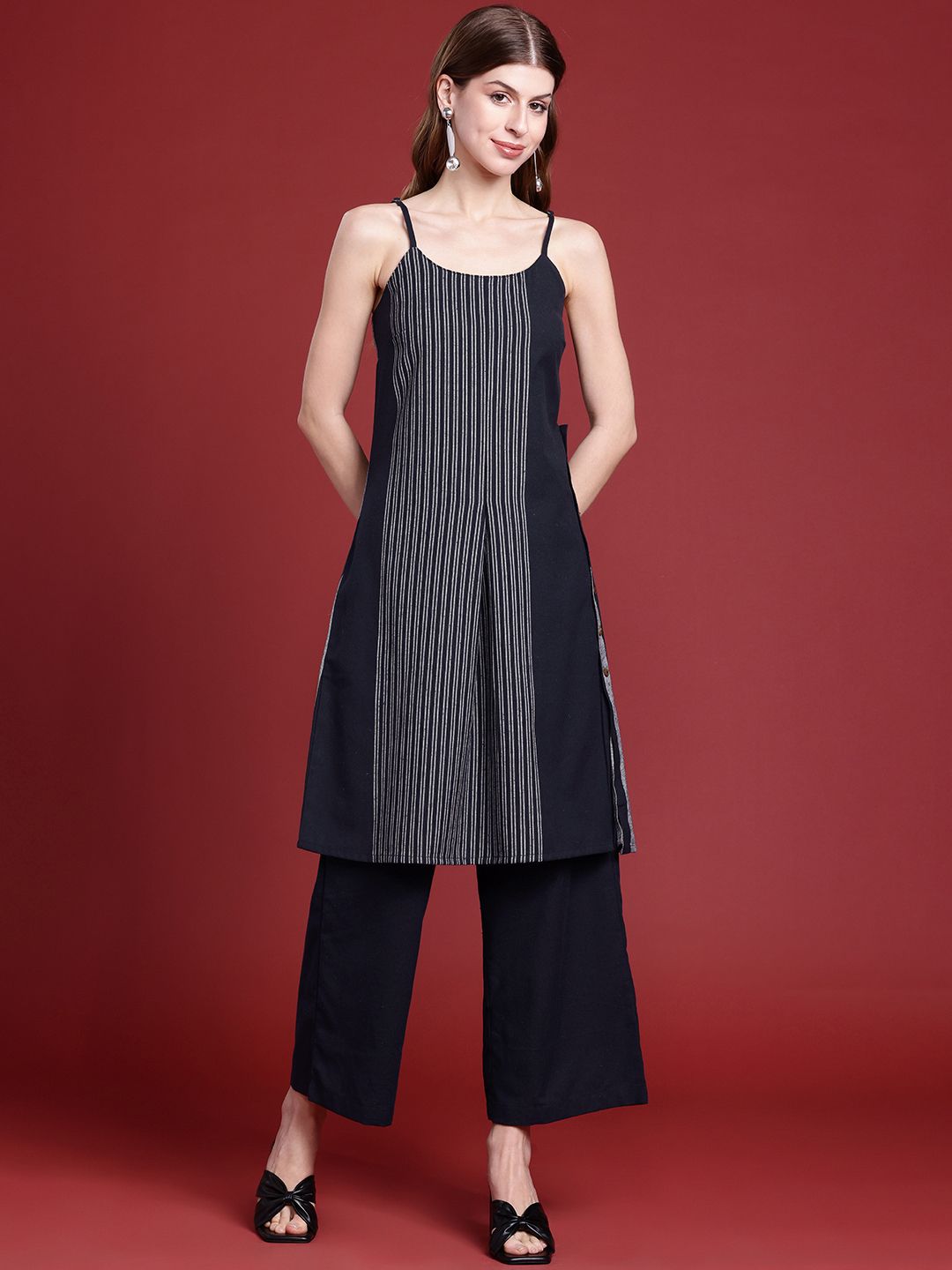 Anouk Women Striped Regular Kurta With Palazzos