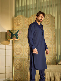 SOJANYA Shirt Collar Curved Hem Pathani Kurta with Salwar
