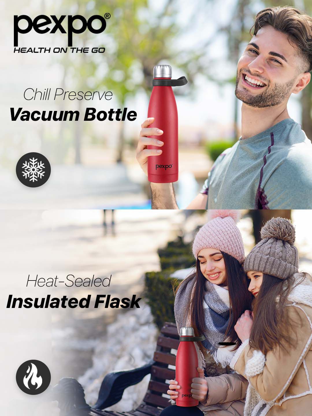 Pexpo Evok Crimson Red ISI Certified Thermosteel Hot flask Insulated Water Bottle 750 ml