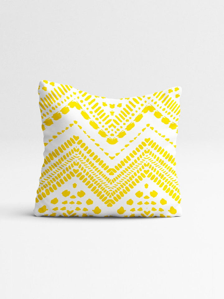 STITCHNEST Yellow & Off White Set of 5 Geometric Printed Square Cushion Covers