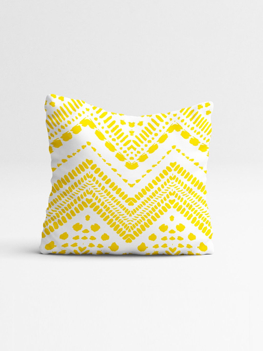 STITCHNEST Yellow & Off White Set of 5 Geometric Printed Square Cushion Covers