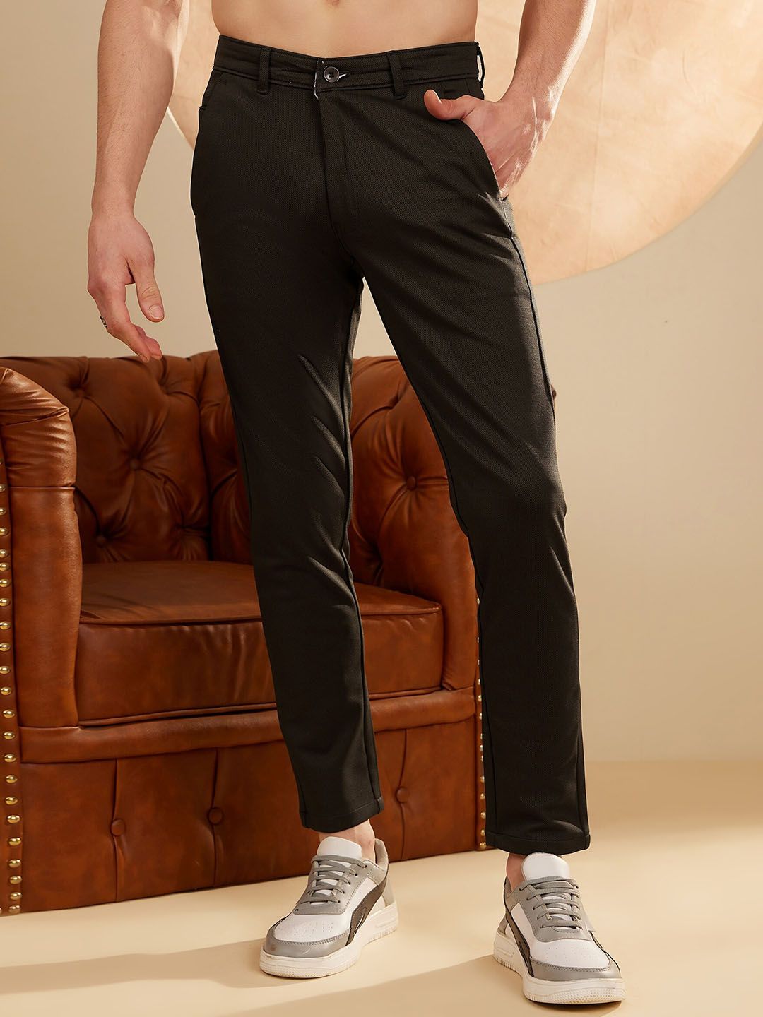DENNISON Men Smart Tapered Fit Easy Wash 4-Way Lycra Trouser