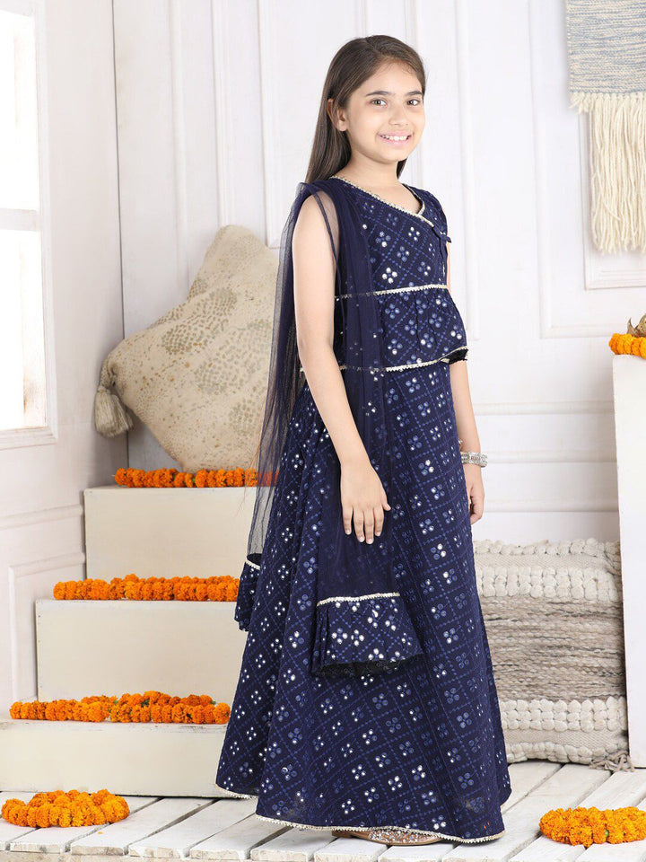 Cutiekins Girls Embellished Mirror Work Ready to Wear Lehenga & Blouse With Dupatta