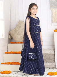 Cutiekins Girls Embellished Mirror Work Ready to Wear Lehenga & Blouse With Dupatta