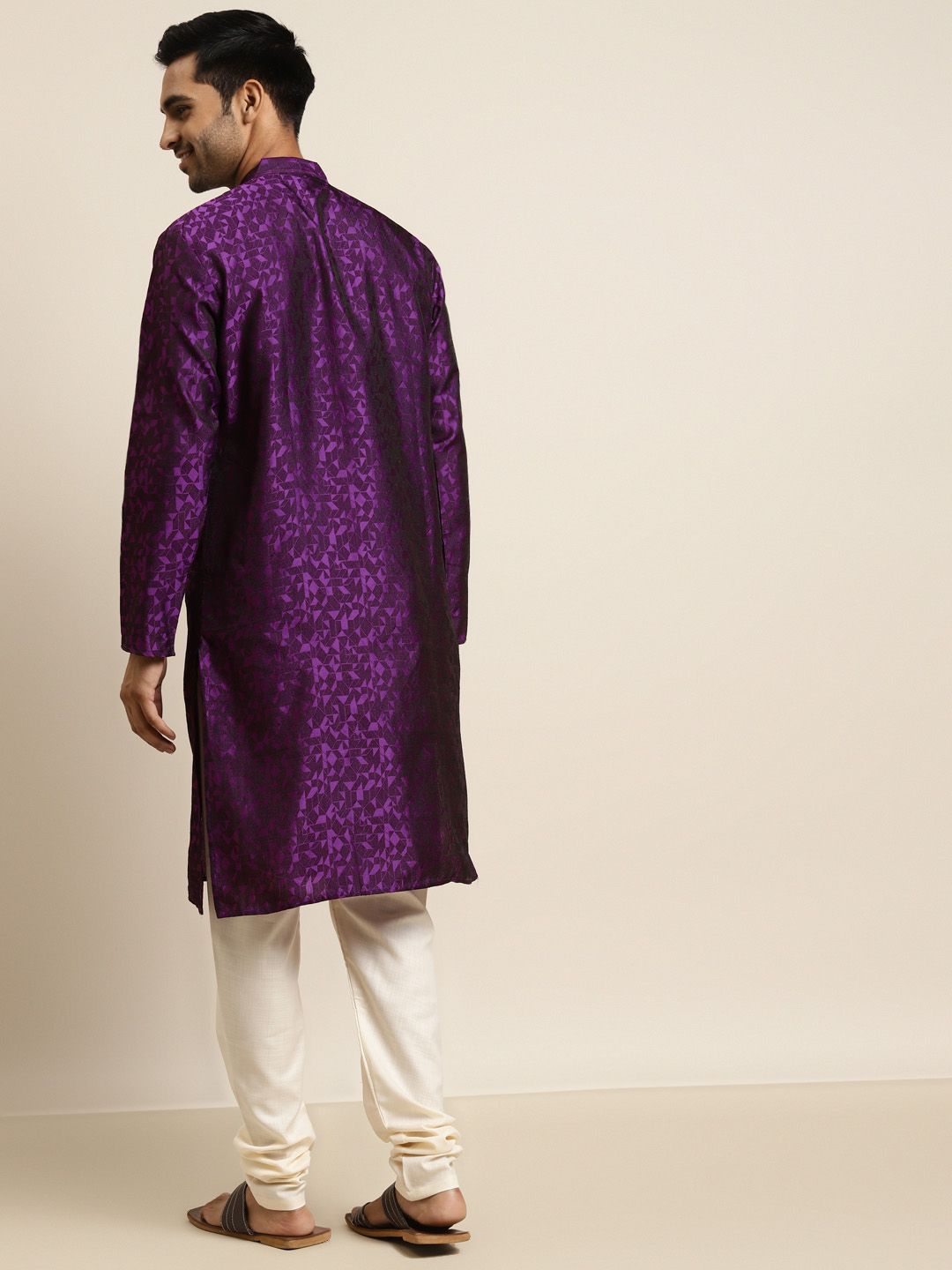 SOJANYA Men Purple Geometric Woven Design Kurta