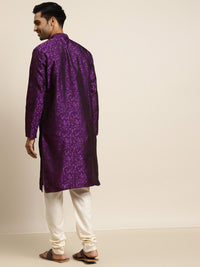 SOJANYA Men Purple Geometric Woven Design Kurta