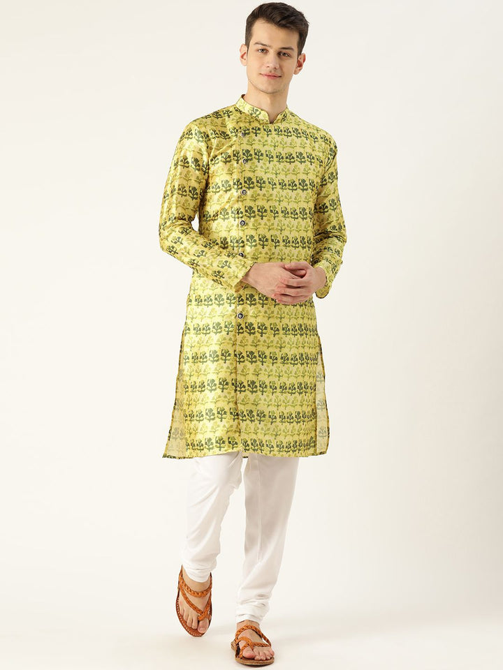 SOJANYA Men Green Printed Angrakha Straight Kurta