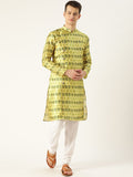 SOJANYA Men Green Printed Angrakha Straight Kurta