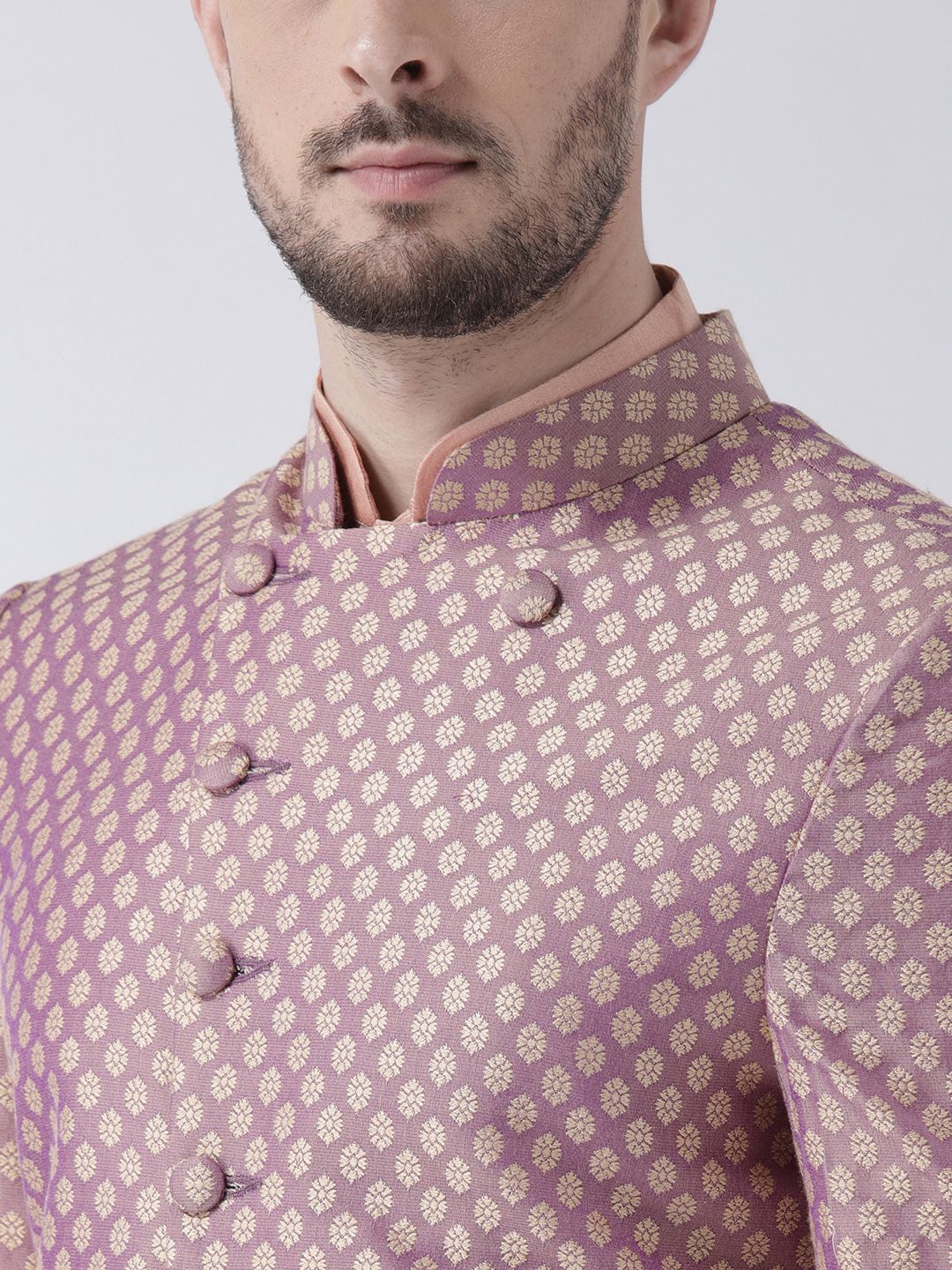 KISAH Men Peach-colored & Off-White Indowestern Sherwani Set