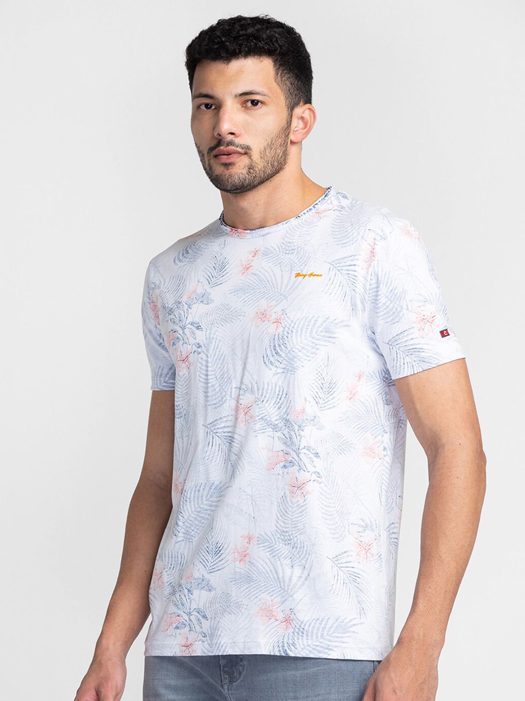 Being Human Tropical Printed Knitted Pure Cotton Casual T-shirt