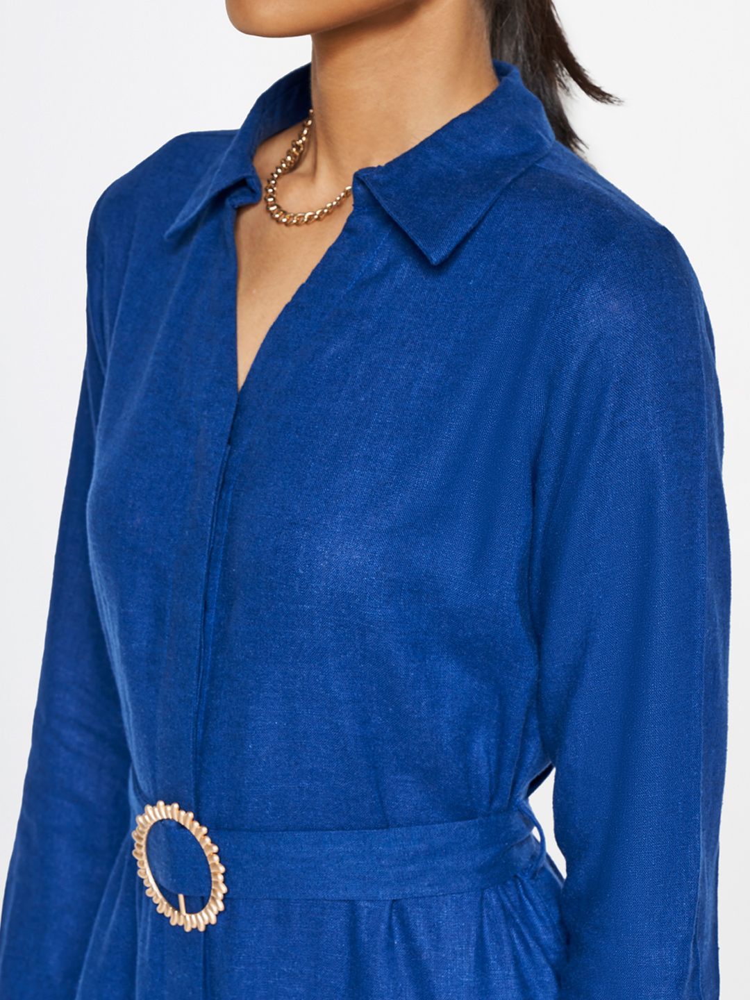 AND Opaque Shirt Collar Casual A-Line Midi Dress