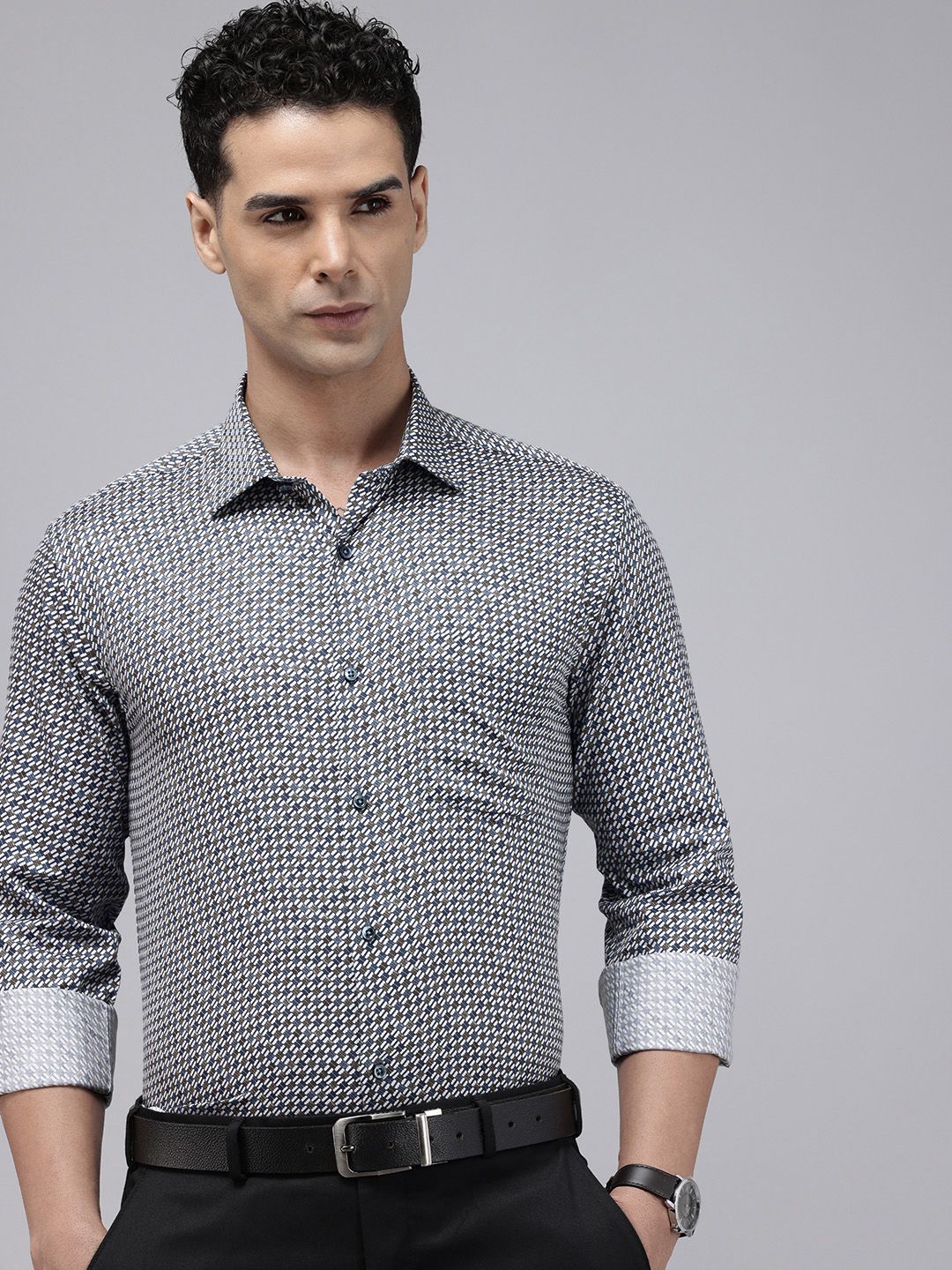 Park Avenue Slim Fit Printed Pure Cotton Formal Shirt