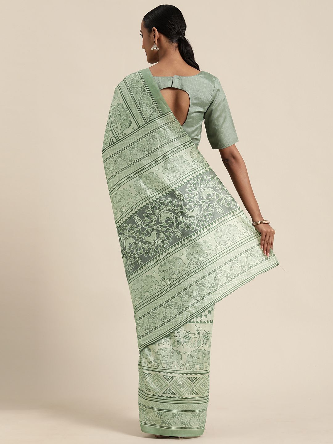 Saree mall Women Sea Green & Green Art Silk Printed Bagru Saree