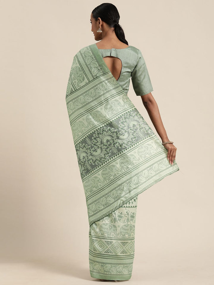Saree mall Women Sea Green & Green Art Silk Printed Bagru Saree