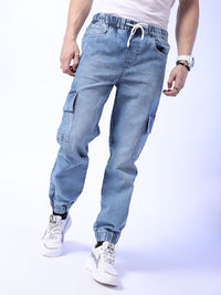 The Indian Garage Co Men Mid-Rise Heavy Fade Stretchable Cargo Jogger Jeans