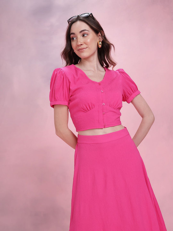DressBerry Crinkle Cropped  Top & Midi Skirt