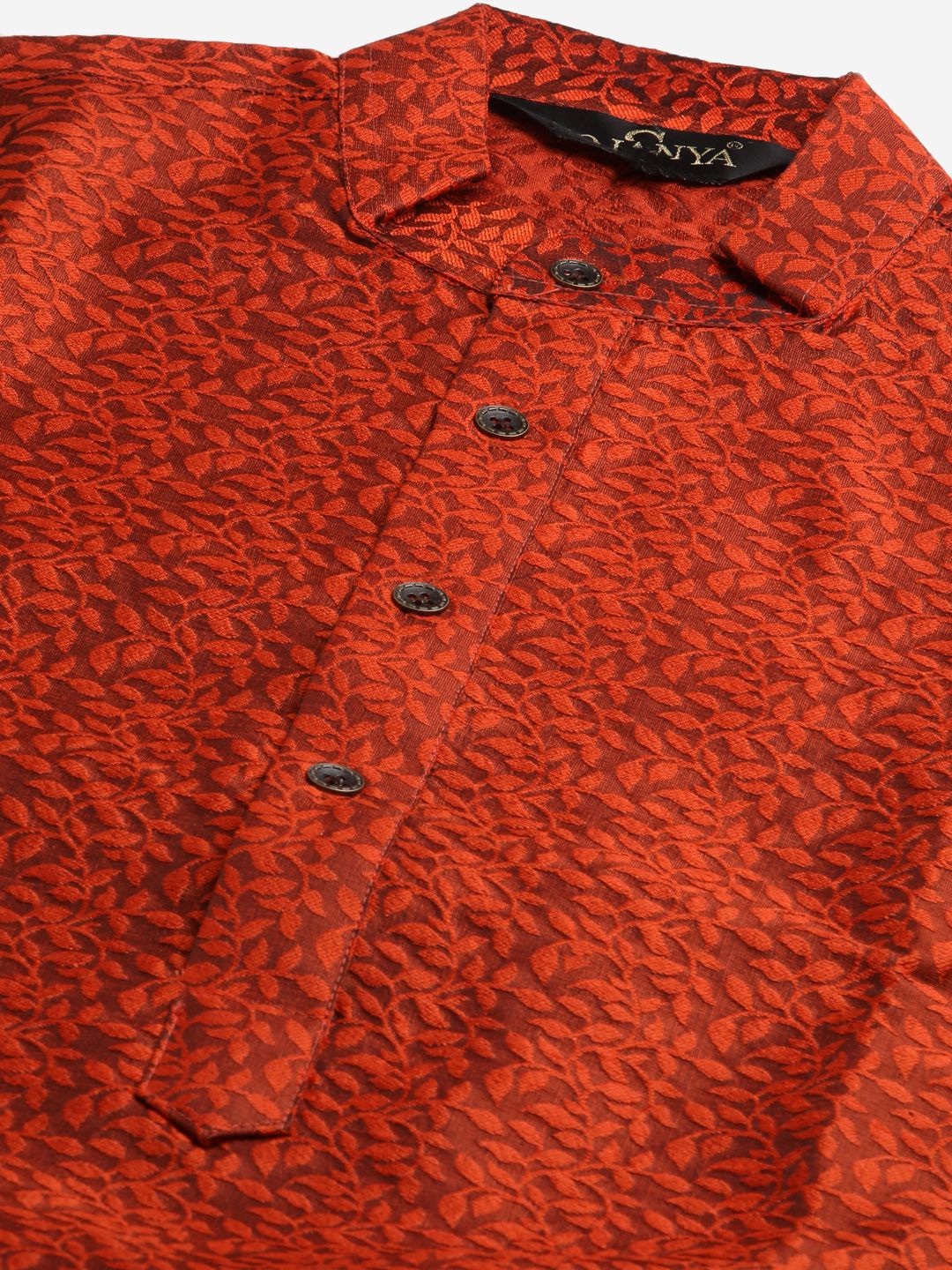 SOJANYA Men Orange Self-Design Kurta with Churidar & Nehru Jacket
