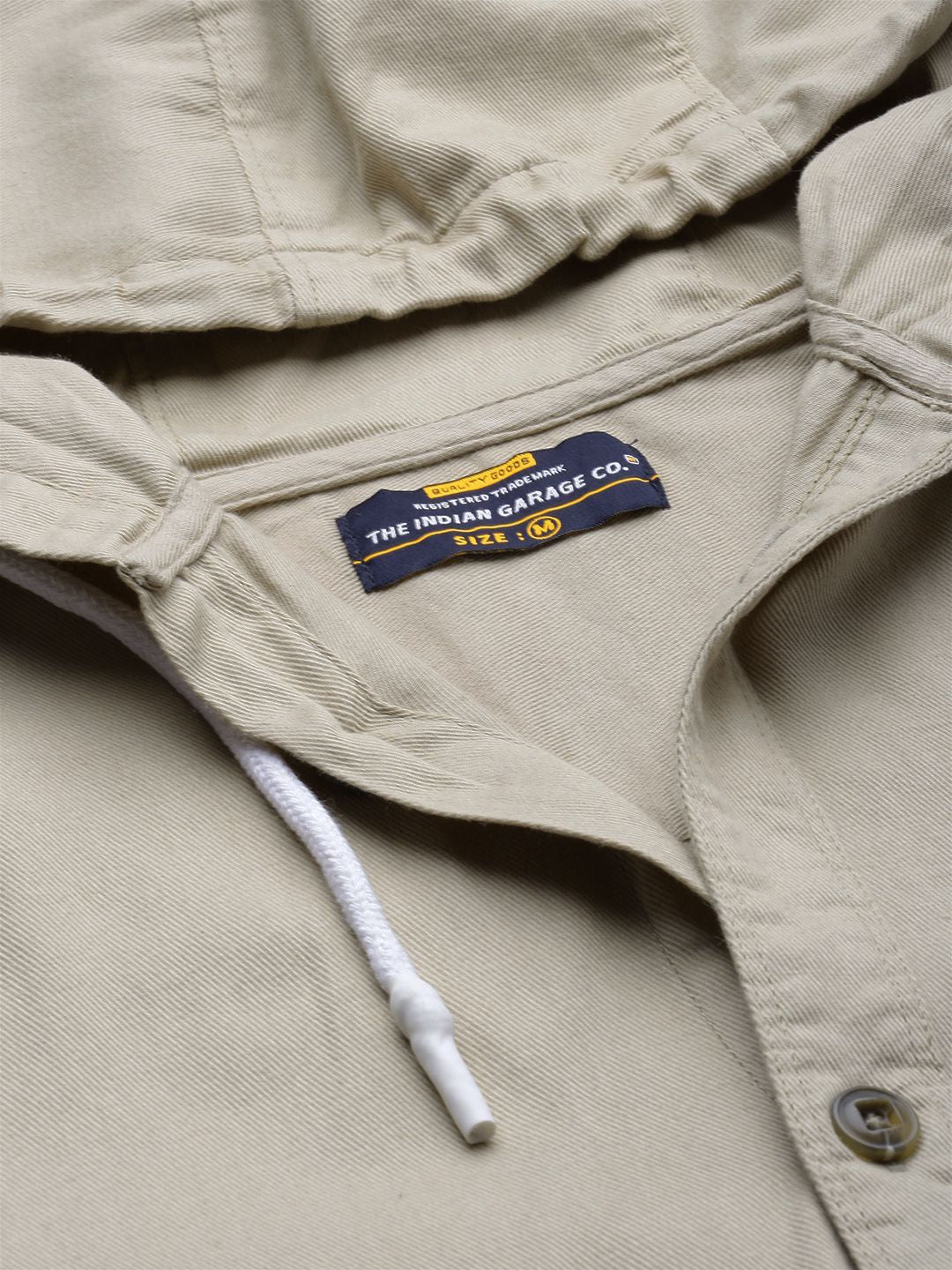 The Indian Garage Co Men Khaki Solid Hooded Slim Fit Casual Shirt