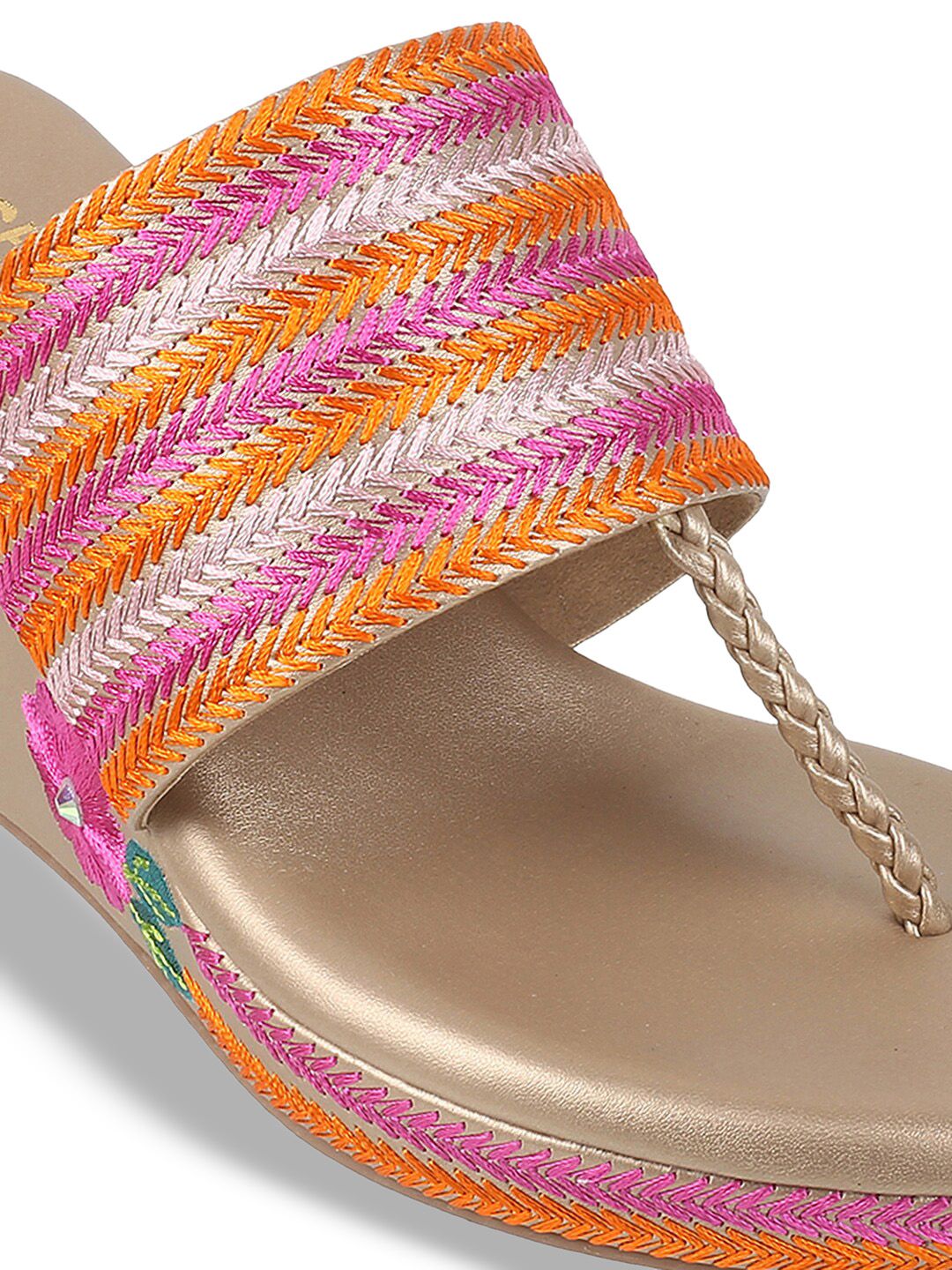 Mochi Embroidered Open Toe Wedge Heels