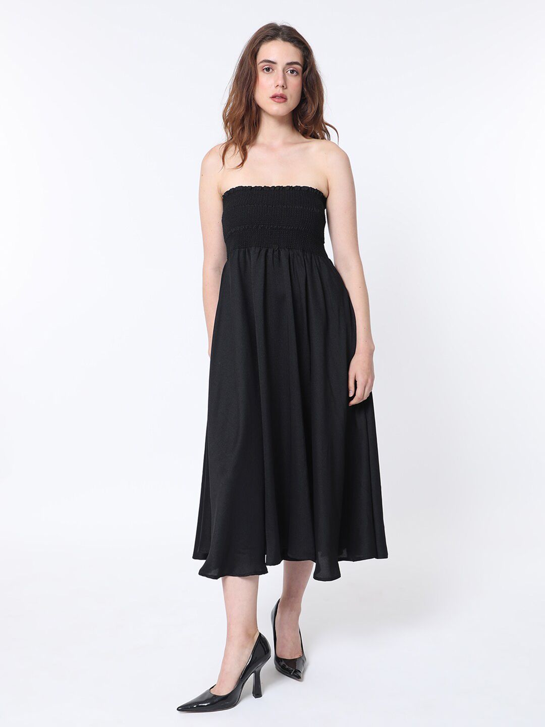 RAREISM Strapless Sleeveless Smocked Detail Fit & Flare Tube Dress