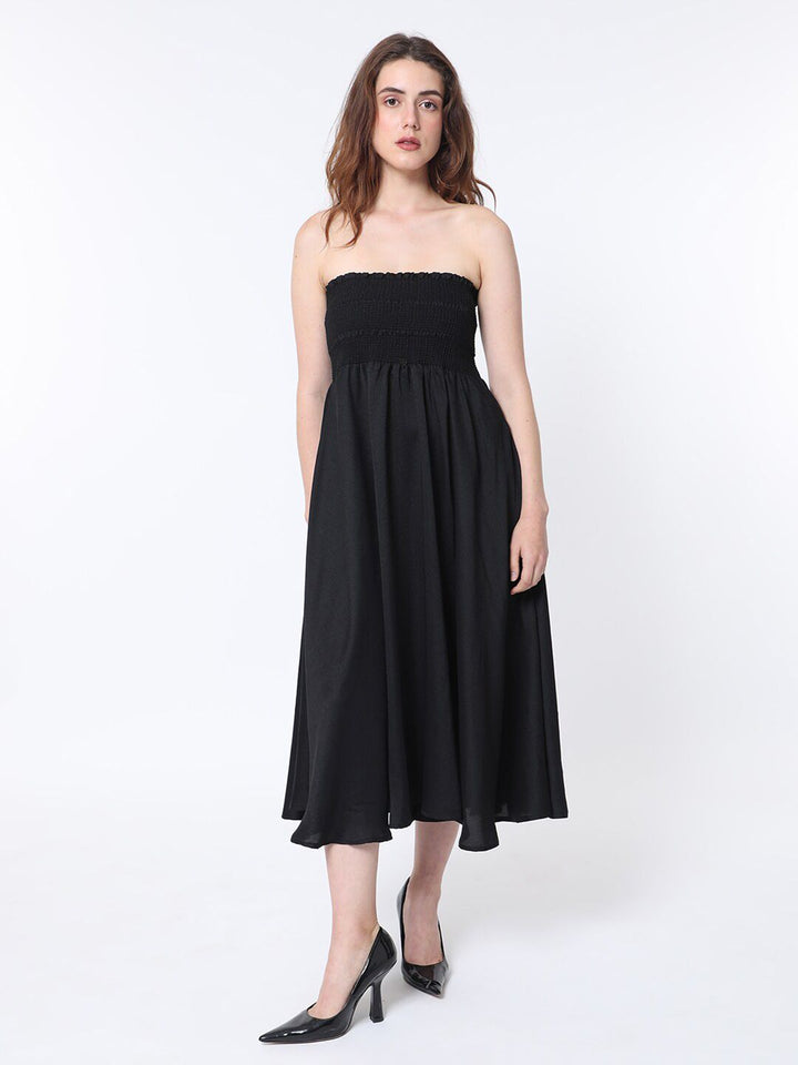 RAREISM Strapless Sleeveless Smocked Detail Fit & Flare Tube Dress