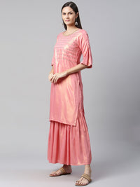 AURELIA Women Pink Sequin Embroidered Kurta with Sharara