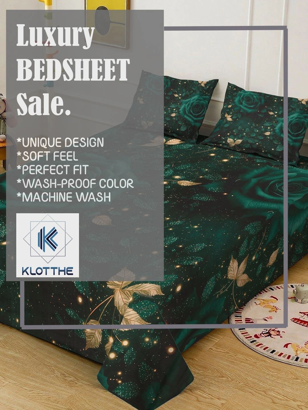 Moda Rapido X KLOTTHE Green & Gold-Toned Floral 400 TC King Bedsheet with 2 Pillow Covers