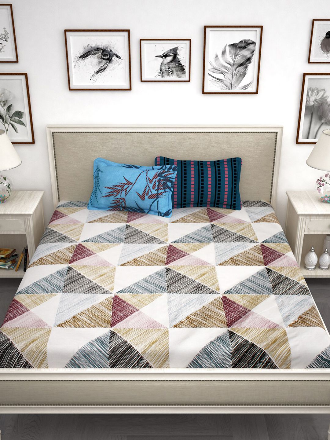 Story@home Unisex Multi Abstract King Size Bedsheet with 2 Pillow Covers