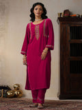 House of Chikankari Women Pink Velvet Chikankari Sulam Set Kurta