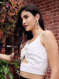 Berrylush White Shoulder Straps Cut-Outs Crop Top