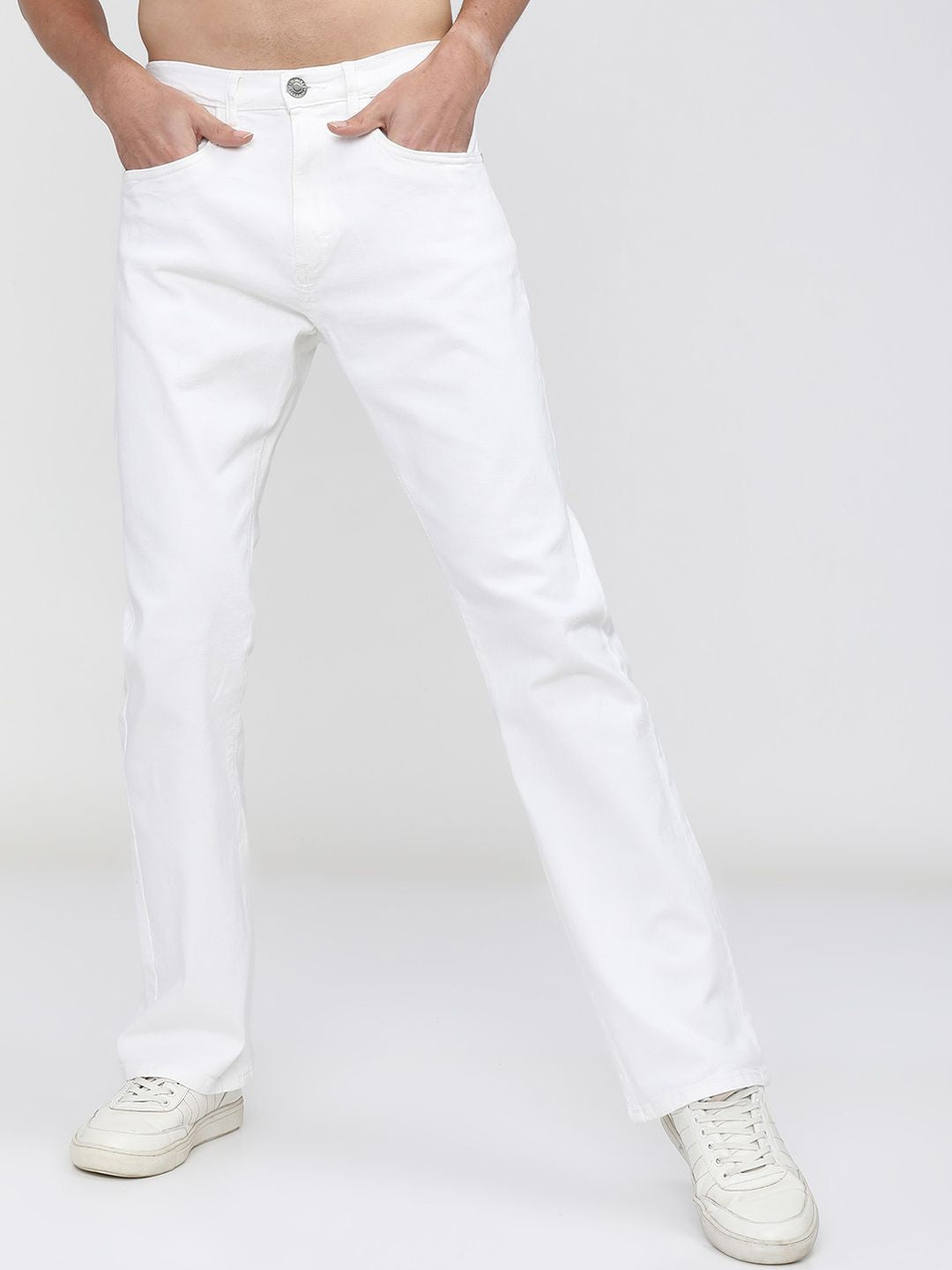HIGHLANDER Men White Bootcut Low Distress Stretchable Jeans