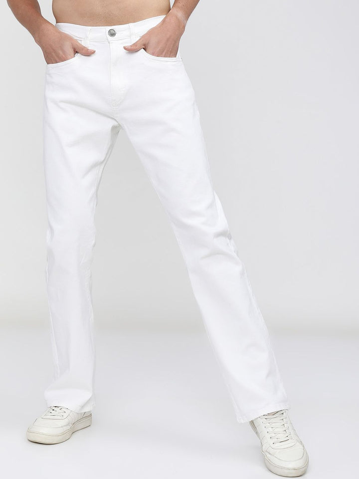 HIGHLANDER Men White Bootcut Low Distress Stretchable Jeans