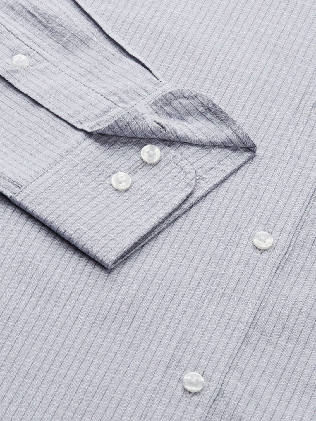 Park Avenue Men Grey Slim Fit Checked Pure Cotton Formal Shirt