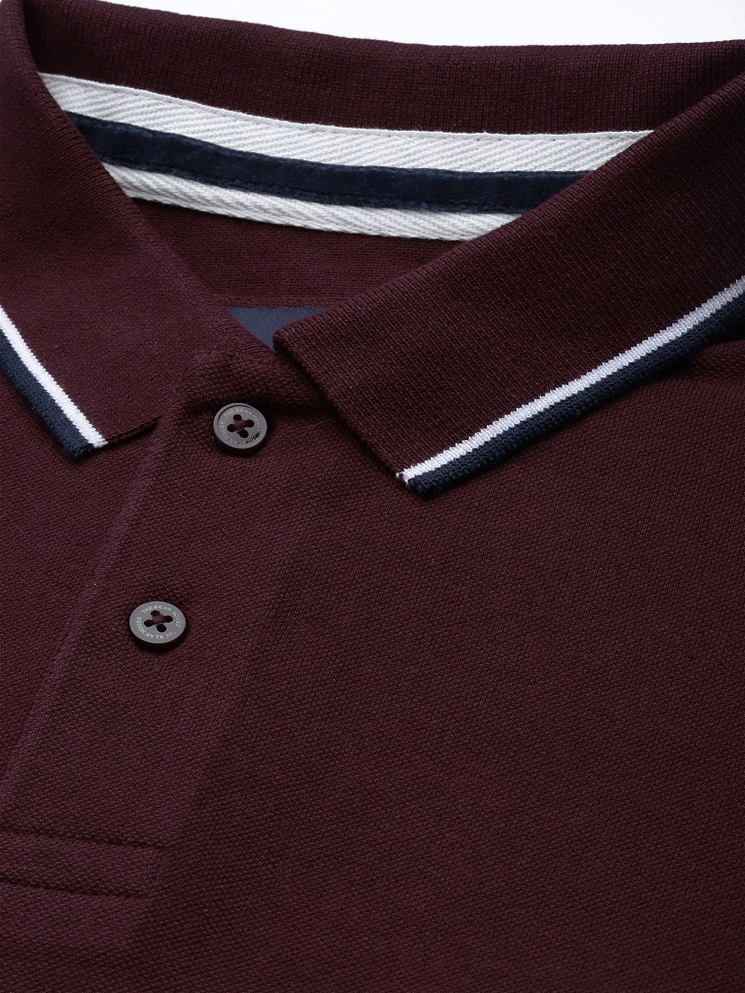 THE BEAR HOUSE Men Maroon Polo Collar Cuffed Sleeves Cotton Applique Slim Fit T-shirt