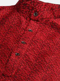 SOJANYA Men Maroon & Teal Blue Woven Design Kurta with Churidar & Nehru Jacket