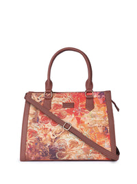 ZOUK =Floral Printed Structured Jute Handheld Bag