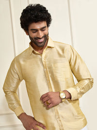 VASTRAMAY Men Gold Solid Ethnic Shirt