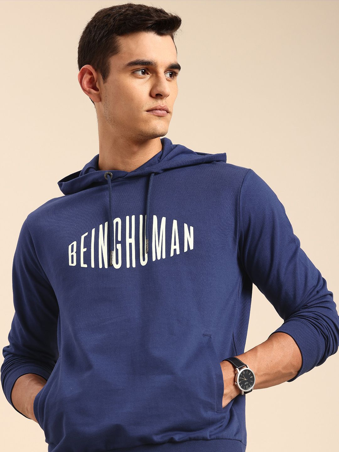 Being Human Brand Logo Printed Pure Cotton Hooded Sweatshirt