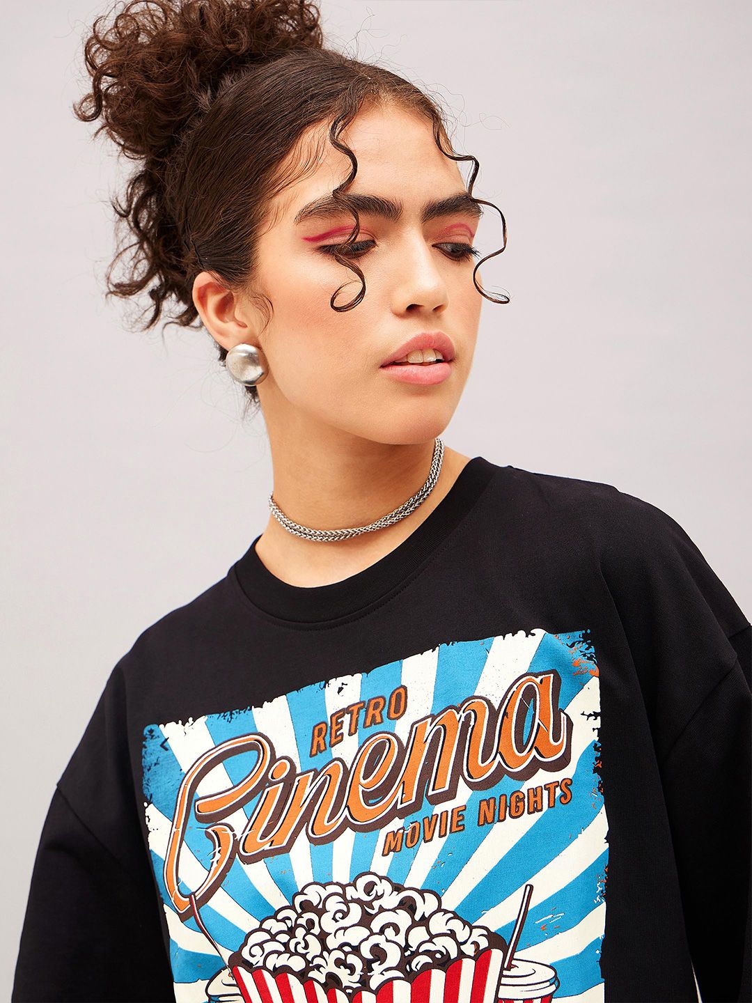 SASSAFRAS Retro Cinema Printed Drop-Shoulder Oversized Pure Cotton T-shirt