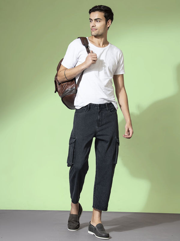 Bene Kleed Men Pure Cotton Loose Crop Cargo Jeans