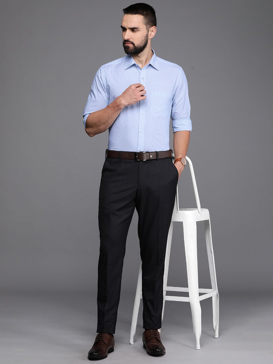 Raymond Pure Cotton Slim Fit Opaque Striped Formal Shirt
