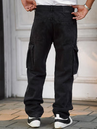 Powerlook Men Dusty Black Boyfriend Fit Clean Look Cargo Jeans