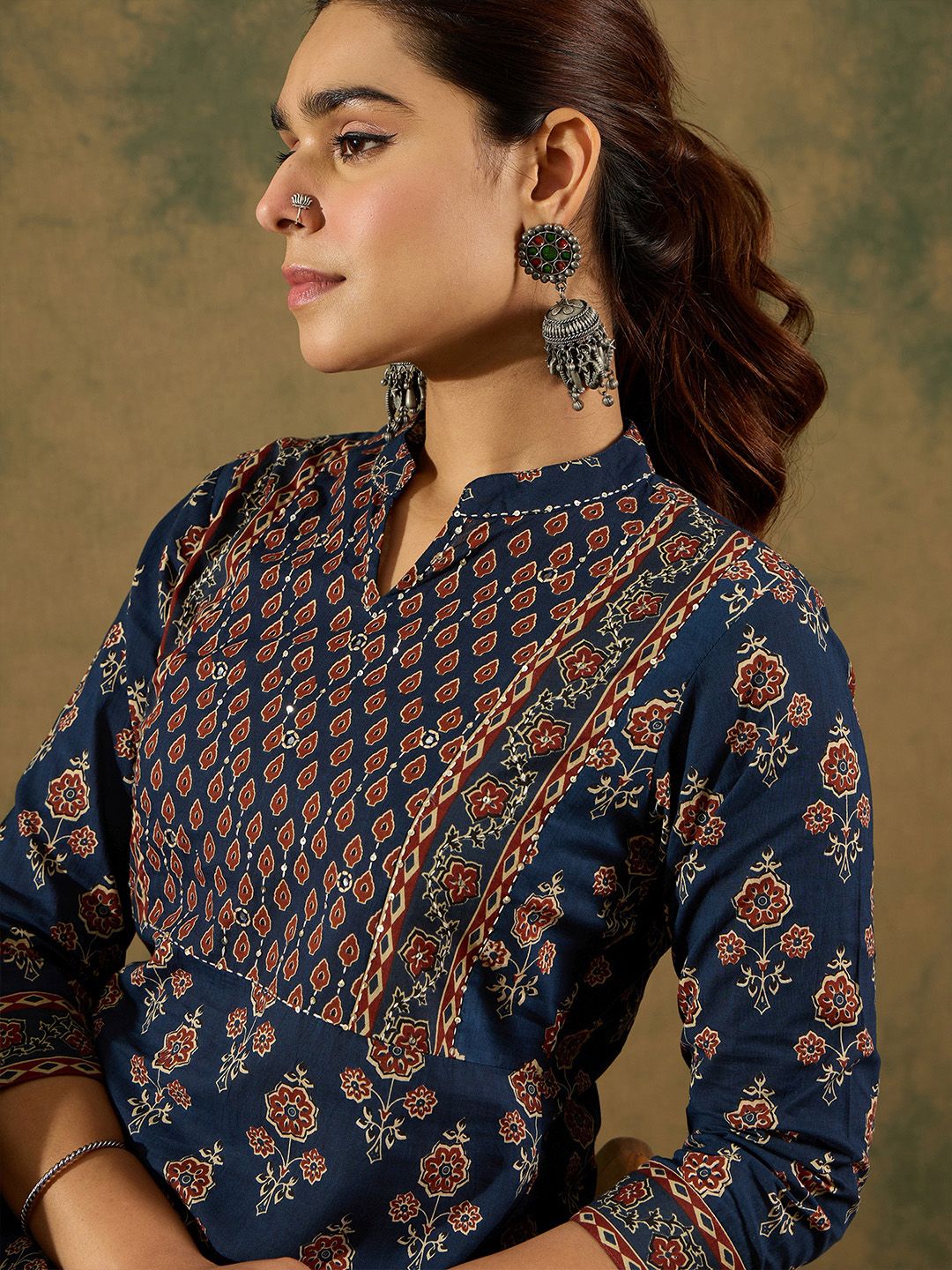 Indo Era Ethnic Motifs Printed Pure Cotton Kurta With Trousers