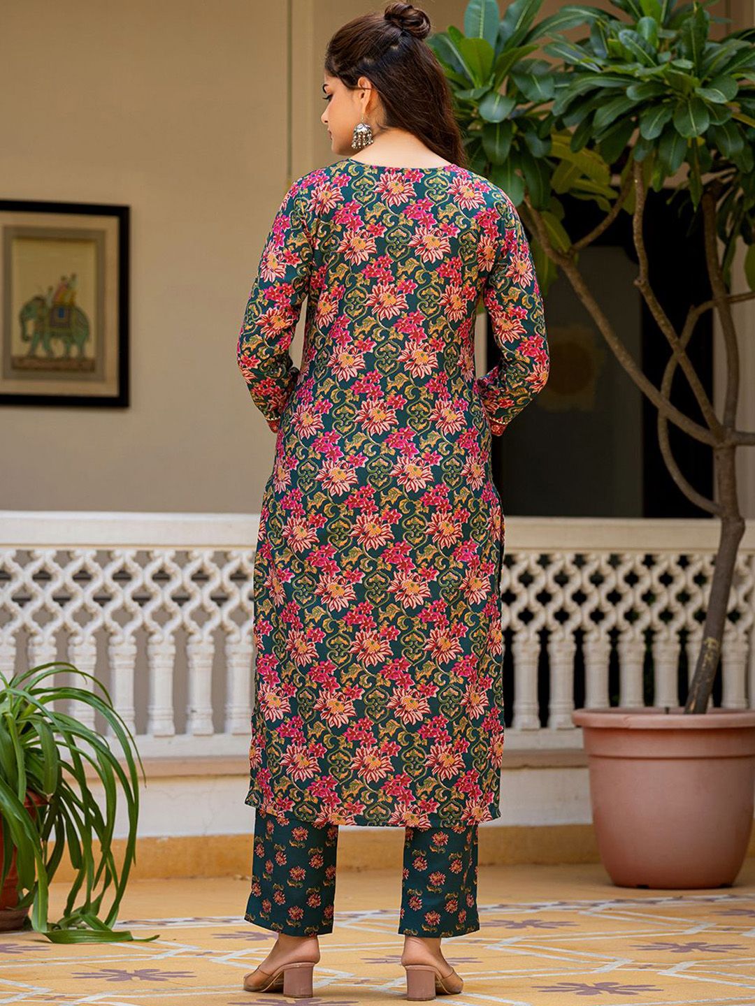 KALINI Women Floral Printed Regular Kurta with Trousers & Dupatta