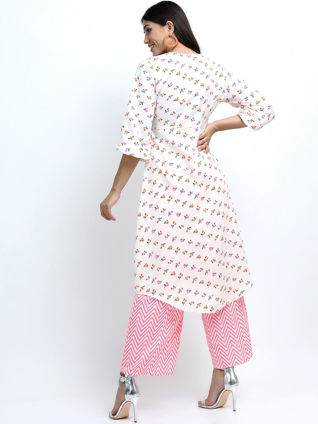Vishudh Women Off White Floral Printed Empire Kurta with Palazzos & Dupatta
